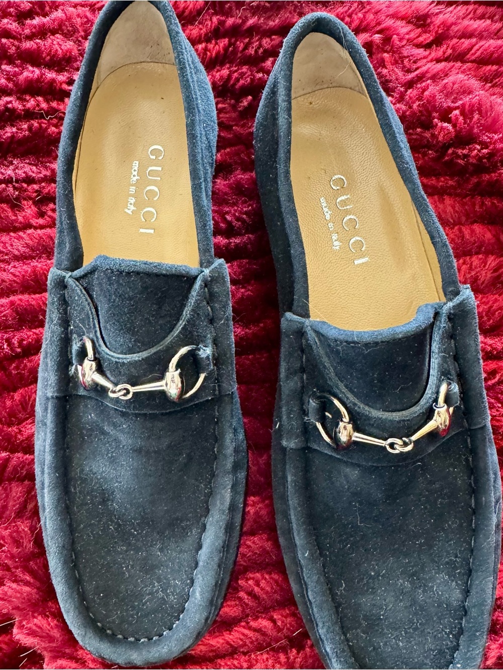 Gucci Black Suede Loafers with Gold Horsebit